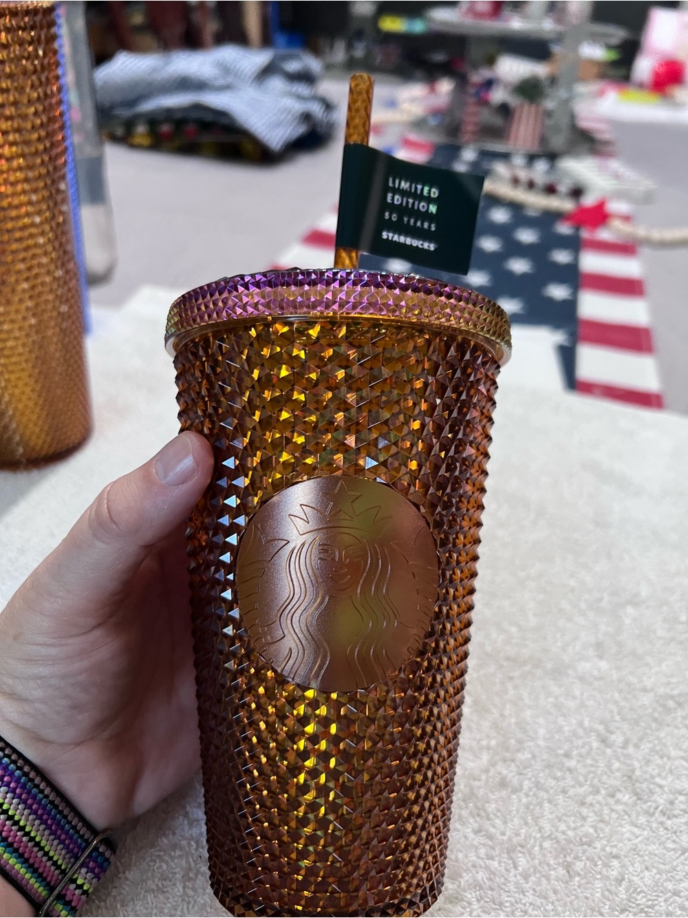 NWT Starbucks 50th Anniversary 16oz Bronze Copper Iridescent Studded Tumbler